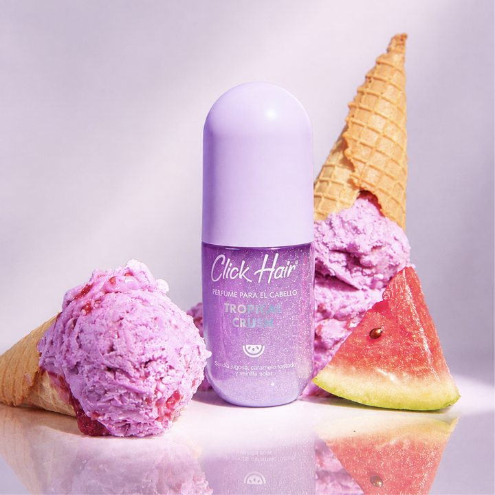 Perfume para el cabello Click Hair Tropical Crush — Sandía jugosa, caramelo tostado y vainilla solar.